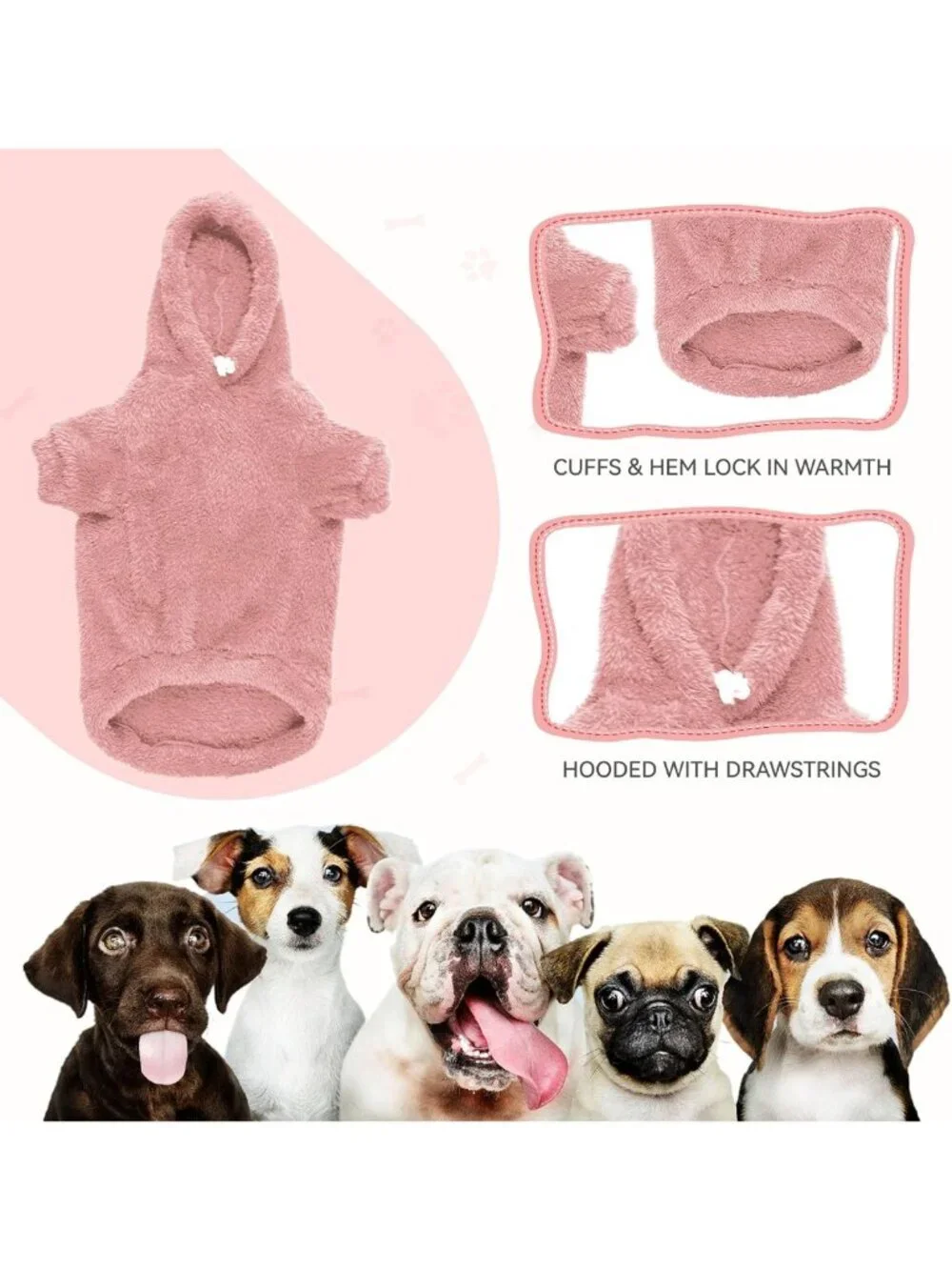 Cozy Fuzzy Dog Sweater for Large Dogs | Soft Plush Fleece Hoodie Coat - Pink